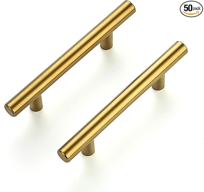 Ravinte 50 Pack 5 Inch Cabinet Pulls Brushed Brass Stainless Steel Kitchen Drawer Pulls Cabinet Handles 5”Length, 3” Hole Center