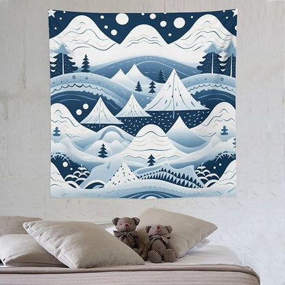 MaSiledy Snow Mountain Scandinavian Winter Tapestries Happy Winter Holiday Wall Art Tapestry for Bedroom Aesthetic Landscape Tapestry Wall Hanging for Bedroom Living Room Dorm Decor 60"x60"