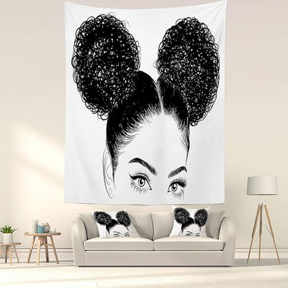 Batmerry Black Woman Afro American Tapestry, Shirt Graphic Hair Girl Beach Towel Hippie Trippy Tapestry Wall Art Meditation Decor for Bedroom Living Room Dorm, 82.7 x 59.1 Inches