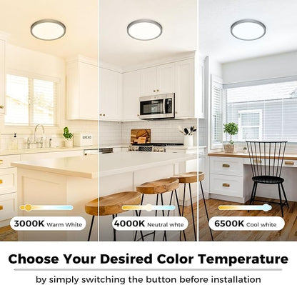 zemty 12Pack LED Flush Mount Ceiling Lights, 6.5 Inch 12W 1200lm Lighting Fixtures Recessed, Adjustable 3000K 4000K 6500K, Round Modern Ceiling Lamp for Bathroom Closet Hallway (Black)