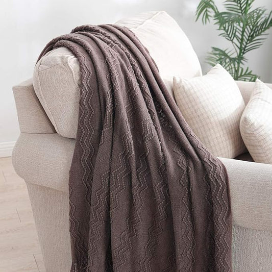 BOURINA Brown Throw Blanket 50x60 Inches Throw Textured Solid Soft Sofa Couch Decorative Knit Blanket