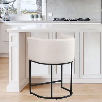 Modern Counter Height Linen Upholstered Bar Stool, 24" Kitchen Counter Island Stool Bar Chairs with Black Metal Frame for Kitchen Island, Cream