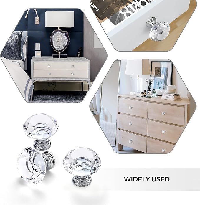 Ravinte 5 Pack Crystal Drawer Knobs - Glass Cabinet Knobs, Diamond Shaped, 30 mm with Silver Base