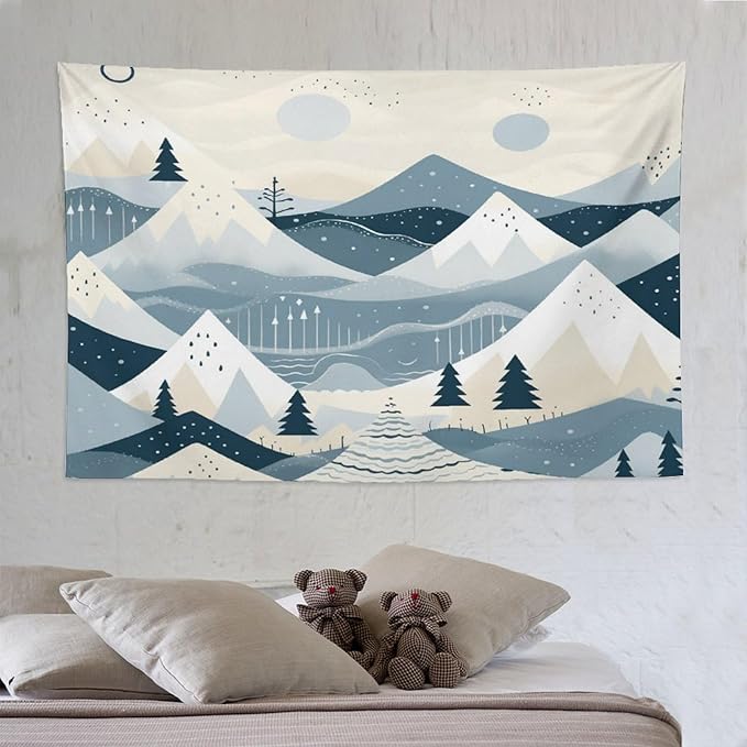 Tapestry Snow Mountain Scandinavian Winter Vintage Aesthetic Tapestry Wall Hanging Rustic Country Holiday Tapestry Wall Hanging Wall Art for Bedroom Living Room Decor Home Decor Landscape 60"x90"