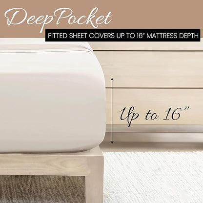 Linen Market Double-Brushed Microfiber King Sheet Set 4 Piece – Oeko-TEX Certified Ultra Soft & Wrinkle-Free - 16" Deep Pocket Sheets - Easy Care King Size - Ivory