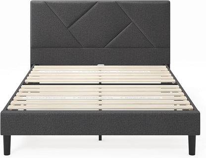 ZINUS Judy Upholstered Platform Bed Frame, Mattress Foundation, Wood Slat Support, No Box Spring Needed, Eco Friendly WonderBox (TM), Easy Assembly, Dark Grey, Queen
