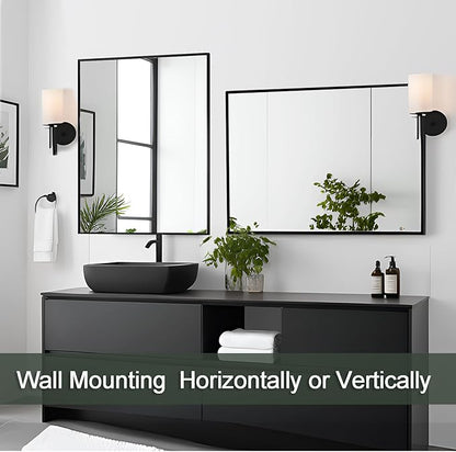 Bathroom Mirror, 30x48 Inch, Black Frame, Rectangle, Wall Mounted, Metal Framed Vanity Mirror, Modern, Hangs Horizontal Or Vertical