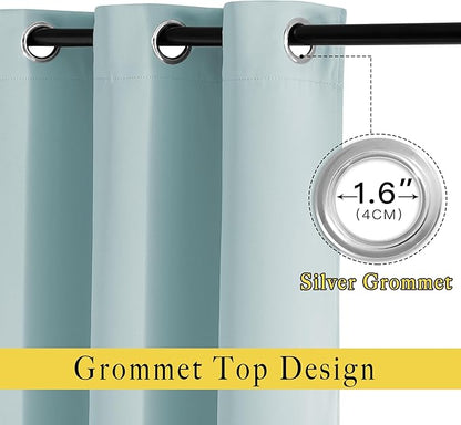 NICETOWN Room Darkening Curtains for Living Room 84 inches Long - Sky Blue Grommet Room Darkening Window Treatments Sound Reducing Drapes for Bedroom, 2 Panels, W52 x L84