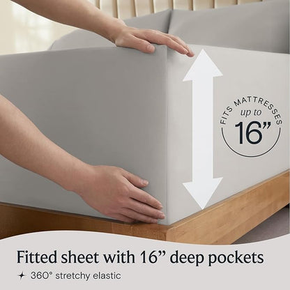 LuxClub 4 PC Full Sheet Set, Breathable Luxury Bed Sheets, Deep Pockets Wrinkle Free Cooling Bed Sheets Machine Washable Hotel Bedding Silky Soft - Light Taupe Full