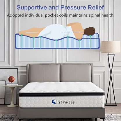 12 Inch King Size Hybrid Mattress - Medium Firm, Memory Foam & Pocket Springs, Motion Isolation, Edge Support, Pressure Relief, Ships Compressed