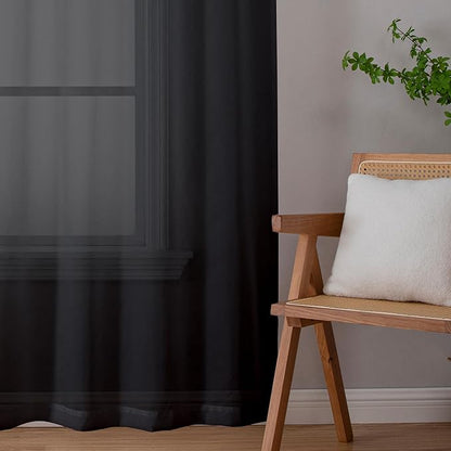 Aiyufeng Black Sheer Curtains 63 Inches Long Light Weight Soft Semi Voile Drapes, Window Curtain Sheers Elegant Rod Pocket Top for Bedroom Living Room, Each is 40W x 63L