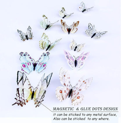 Butterfly Wall Decor 24/48 PCS, 3D Butterflies Stickers for Party Decorations with Magnets (White, 24)