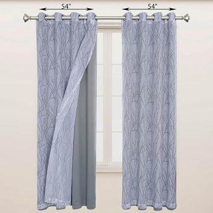 BONZER Mix and Match Curtains - 2 Pieces Branch Print Sheer Curtains and 2 Pieces Blackout Curtains for Bedroom Living Room Grommet Window Drapes, 54x84 Inch/Panel, Light Grey, Set of 4 Panels