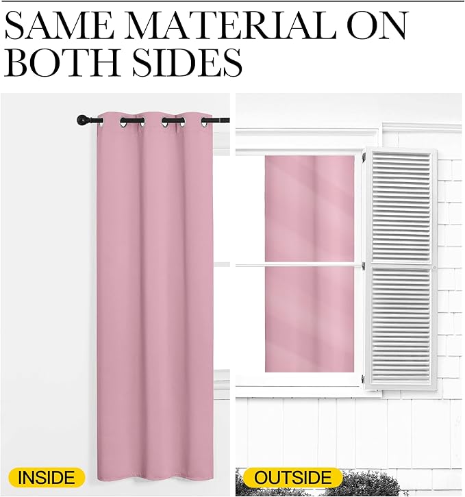 NICETOWN Bedroom Curtain Panels Blackout Draperies, Thermal Insulated Solid Grommet Blackout Curtains/Drapes (Crystal Pink, 1 Pair, 34 by 72-inch)