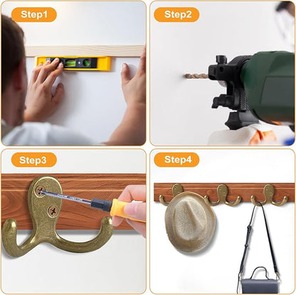 25 Pack Coat Hooks Wall Hooks for Hanging, Heavy Duty Double Prong Metal Hook Wall Mounted for Living Room, Bathroom, Kitchen, Bedroom for Coat, Bag, Scarf, Towel, Hat, Key, Cup (Bronze)