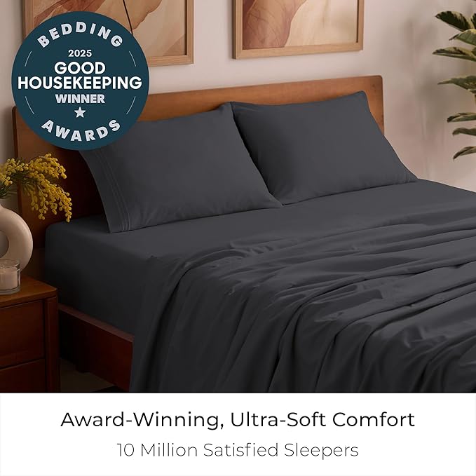 Mellanni Full Sheets Set - 4 PC Iconic Collection Bedding - Hotel Luxury, Extra Soft, Cooling Bed Sheets - Wrinkle, Fade, Stain Resistant (Full, Charcoal)