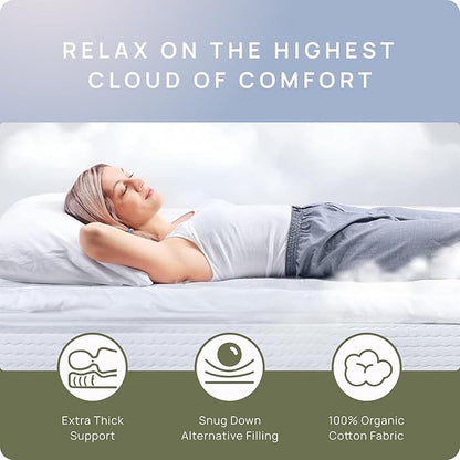 Extra Thick Pillow Top Mattress Topper Queen Size, 3 Inch Cooling Fluffy Cotton Hotel Mattress Bed Topper for Cloud Like Sleep & Back Pain Relief, Plush Soft Pad, Fits 6'-22' Mattresses
