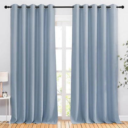 NICETOWN Vintage Blue Room Darkening Draperies and Curtains - Home Fashion Energy Saving Grommet Top Room Darkening Drape Panels for Bedroom (Set of 2, 66 by 90 Inch, Vintage Blue)