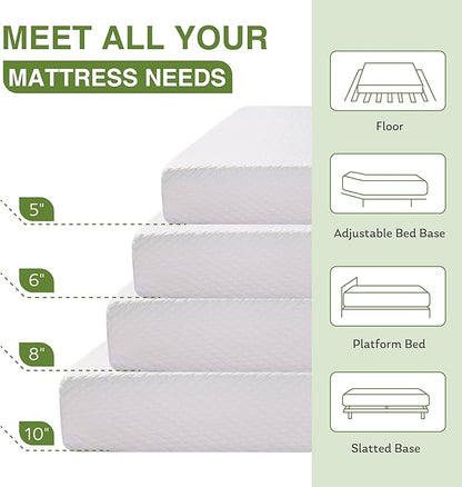 EGOHOME Twin XL Memory Foam Mattress, 10 Inch Bed Mattress in a Box with Cooling Green Tea Gel, Relieve Pressure with Medium Support, CertiPUR-US Certified, 80''L x 38''W, White