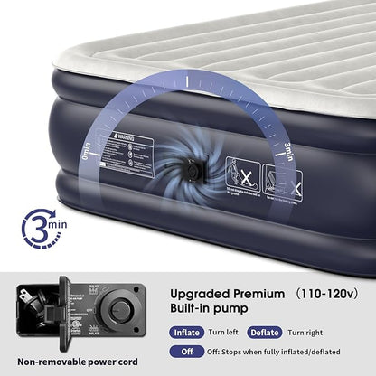 Air Mattress Queen with Built in Pump,18'' Inflatable Mattress of Vertical Beams,Self Inflatable/Deflation Blow Up Mattress in 3 Mins,Flocked Top Airbed with Carry Bag for Home, Camping
