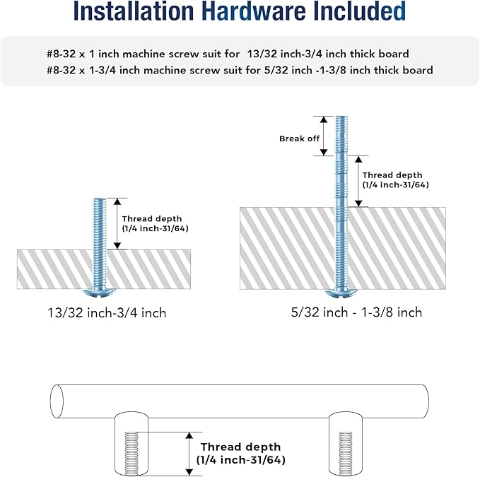 JOY DECOR 45 Pack Cabinet Handles, Brushed Nickel Cabinet Pulls, 6-1/4 in Hole Center Kitchen Cabinet Handles, Stainless Steel T Bar Handles for Dresser Drawers