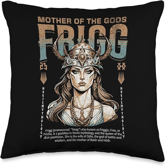 Nordic Vikings Legends Old Norse Mythology Gods Frigg Nordic Scandinavian Legends Old Norse Mythology Gods Throw Pillow, 16x16, Multicolor