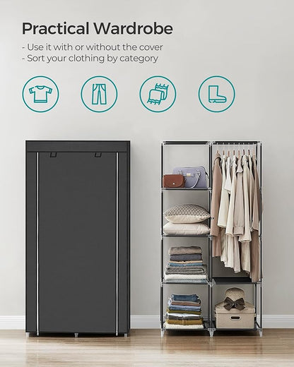 SONGMICS Portable Closet, Clothes Storage Organizer with 6 Shelves, 1 Clothes Hanging Rail, Non-Woven Fabric Closet, Metal Frame, 34.6 x 17.7 x 66.1 Inches, Black URYG84BK