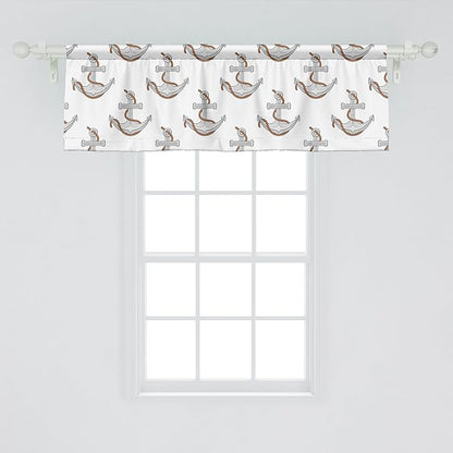 Ambesonne Vintage Nautical Tattoo Window Valance, Repetitive Anchor and Motif Maritime Pattern, Curtain Valance for Kitchen Bedroom Decor with Rod Pocket, 54" X 18", Pale Cinnamon Pale Grey