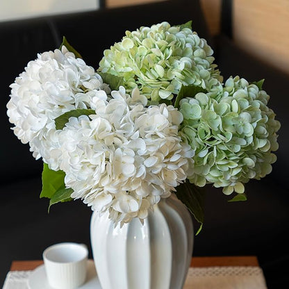 3PCS 22 inch Lifelike Artificial Hydrangea Large Real Touch Flowers Artificial Flowers Dry Flowers Outdoor Wedding Christmas Office Family Party Living Room Table Decoration (Light Green)