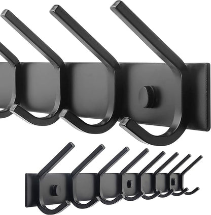 WEBI Coat Rack Wall Mounted,8 Coat Hooks for Hanging Coats,24" Heavy Duty Metal Double Hook Rack Rail Coat Hanger Wall Mount for Clothes Entryway Jacket,Black