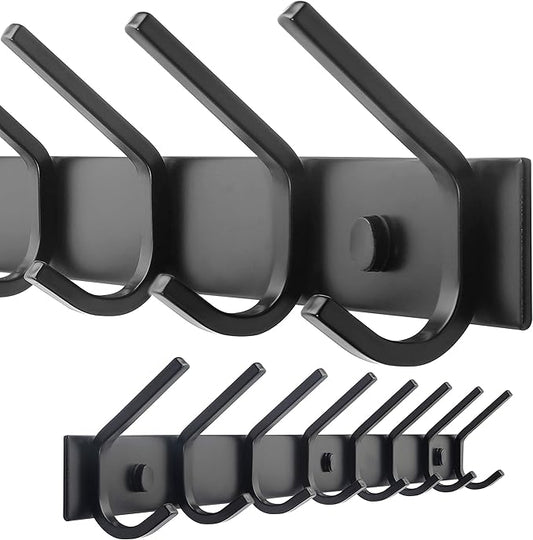 WEBI Coat Rack Wall Mounted,8 Coat Hooks for Hanging Coats,24" Heavy Duty Metal Double Hook Rack Rail Coat Hanger Wall Mount for Clothes Entryway Jacket,Black