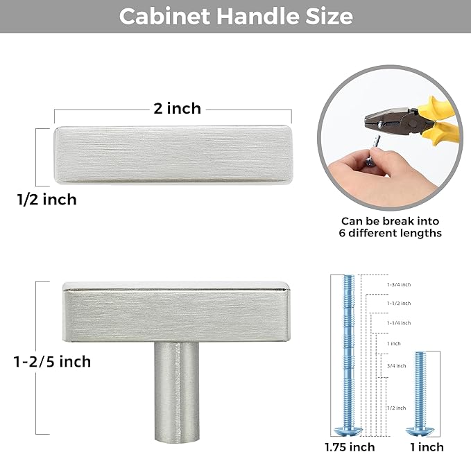 5 Pack Silver Cabinet Knobs - Sqaure Bar Cabinet Pulls Brushed Nickel Knobs for Kitchen Drawer Stainless Steel Dresser Pulls for Kitchen Hardware 2in Length Single Hole