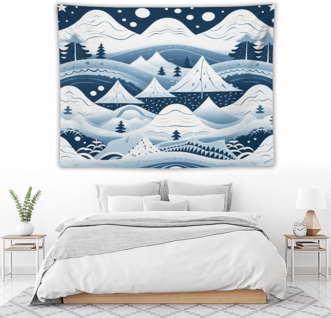 Snow Mountain Scandinavian Winter Tapestry As Wall Art Happy Winter Holiday Tapestry for Bedroom Aesthetic Landscape Tapestry Wall Hanging for Living Room Dorm 60"x80" Christmas Family Party