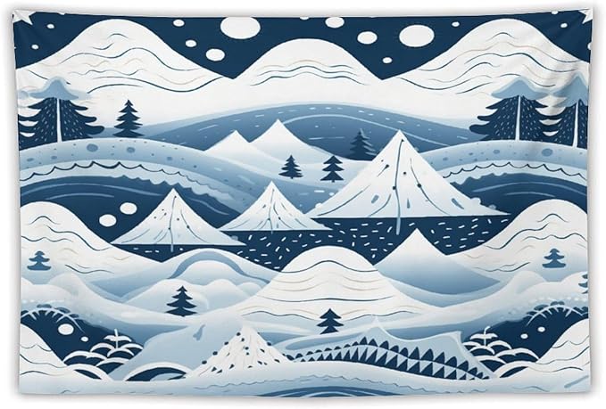 MaSiledy Tapestry Wall Hanging Snow Mountain Scandinavian Winter Tapestry Hello Winter Holiday Tapestry Aesthetic Bedroom Wall Decor Living Room 40"x60" Xmas Wall Hanging Polyester Tapestries