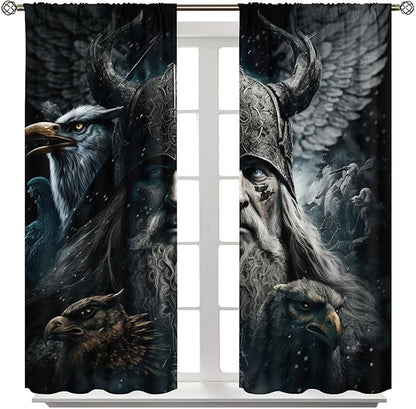 Fantasy Norse Viking Curtains,Cool Gothic Vintage Vikings Mystical Symbol Eagle Window Treatments Thermal Insulated Rod Pocket Blackout Drapes for Bedroom 2 Panels 84L x 42W