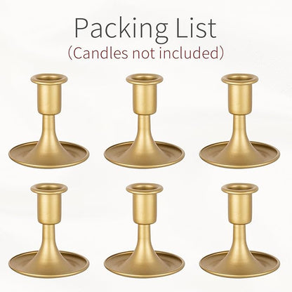 Gold Taper Candle Holder Vintage: Small Candle Sticks Holder Decor Brass Candlestick Holders for Home Dinning Table Wedding Centerpiece Holiday Party Chrismas Mantel Set of 6