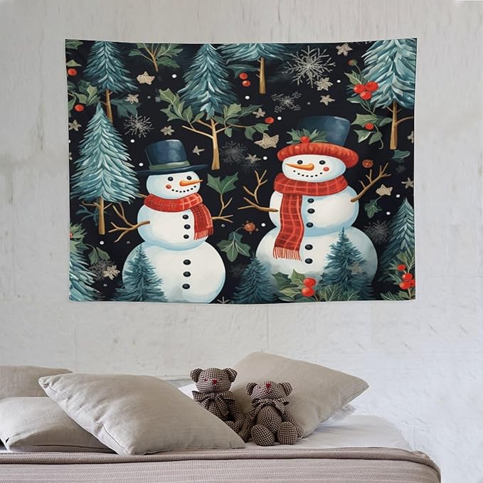 MaSiledy Wall Tapestry Snowman Couple Tapestry Vintage Christmas Cute Snowman Aesthetic Bedroom Tapestries Home Decoration for Bedroom Living Room Dorm 30"x40" Xmas Wall Hanging Polyester Tapestries
