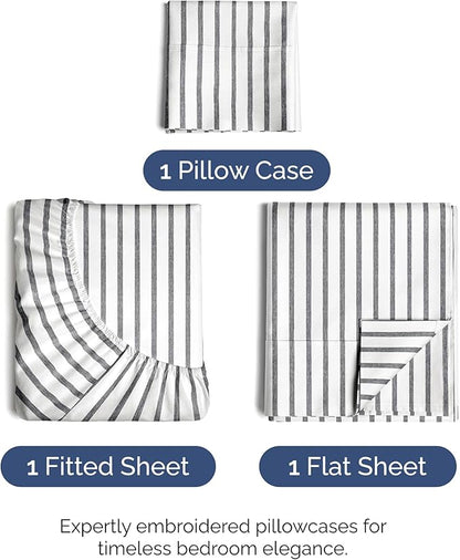 Twin XL Size 3 Piece Sheet Set - Comfy Breathable & Cooling Bed Sheets Set - Hotel Luxury Bedding for Women, Men, Kids, Teens, Boys & Girls - Deep Pockets and Wrinkle Free - Oeko-Tex - Grey Stripes 2