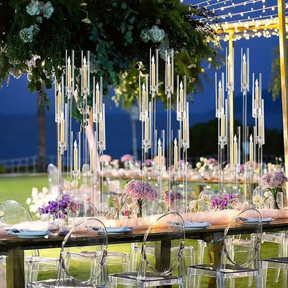 10Sets 8 Arm Acrylic Candelabra Candle Holder for Wedding,38.5 inches Tall Clear Candlestick Holders with Shade for Tables Party Event Dinner Decoration (Fit 0.8" Led Candles)