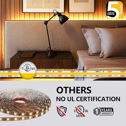 EMITEVER COB LED Strip Lights Warm White, 3000K Tape Light 16.4FT Premium High Density, DC 24V, 300+Lumens/ft,2400LEDs/Spool, Ra 90+, 3W/ft, UL Listed 5 Year Warranty (Power Supply Sold Separately)