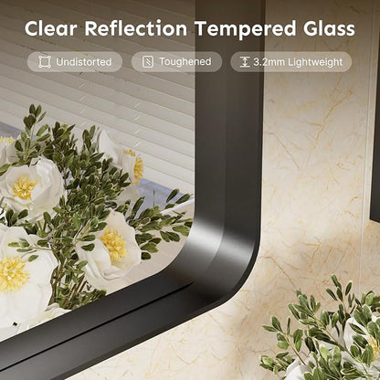 Kosmonia 32x24 Bathroom Vanity Mirror for Wall, Aluminum Framed, Farmhouse Rectangle, Anti-Rust, HD Reflection Anti-Desilvering, Distortion Free, Tempered and Shatter-Proof Wall Mounted Mirror, Black