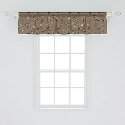 Ambesonne Dog Lover Window Valance, Repetitive Pattern of Pet Heads Paw Prints and Bones, Curtain Valance for Kitchen Bedroom Decor with Rod Pocket, 54" X 12", Taupe