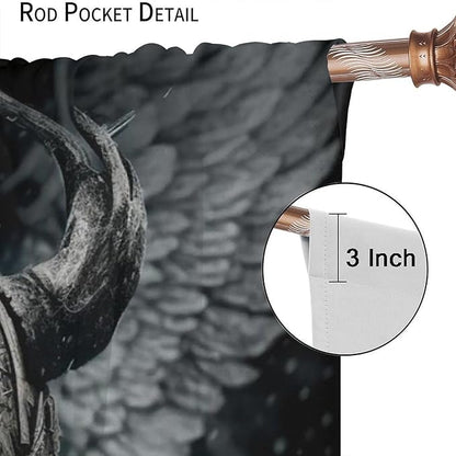Fantasy Norse Viking Curtains,Cool Gothic Vintage Vikings Mystical Symbol Eagle Window Treatments Thermal Insulated Rod Pocket Blackout Drapes for Bedroom 2 Panels 54L x 21W