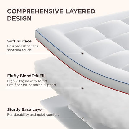 Bedsure Queen Mattress Topper - Extra Thick Mattress Pad Cover with Deep Pocket fits up to 21 Inches, Soft Pillow Top Bed Topper for Back Pain Relief, Overfilled with Down Alternative Filling, White