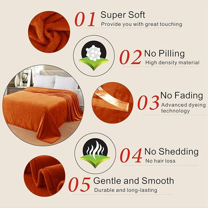 Fleece Blankets for All Season - Premium Lightweight Anti-Static Throw for King Size Bed Extra Soft Brush Fabric Warm Sofa Thermal Blanket 90" x 108"(Orange)