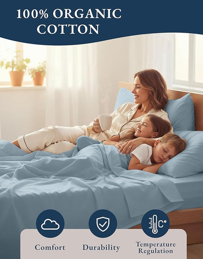 LANE LINEN 100% Organic Cotton Bed Sheets Extra Long Twin, Soft & Comfy Fully Elasticized Percale Perfect for Hospital Bed & Dorm Room, Low Pilling Machine Washable Twin XL Sheet- French Blue