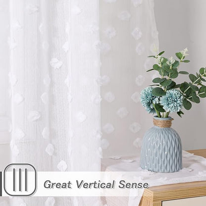 MYSKY HOME Pom Pom White Sheer Curtains for Bedroom Girls Room Curtains 84 Inches Long for Nursery Kids Light Filtering Boho Window Drapes, Rod Pocket, 38" Wide, 2 Panels