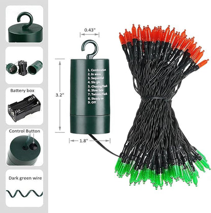 LYHOPE Battery Christmas Lights, 33ft 100 LED Christmas Lights Waterproof 8 Modes Battery Operated String Light for Outdoor & Indoor, Xmas Tree, Wreaths, Holiday Decoration (Red & Green)