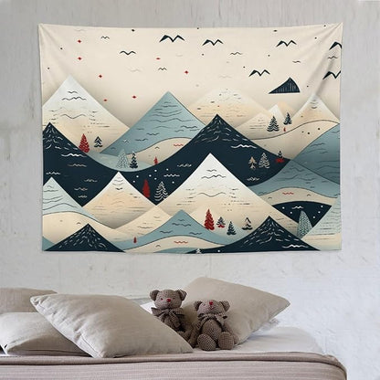 MaSiledy Snow Mountain Scandinavian Winter Tapastry's Wall Hanging Christmas Holiday Tapestry Vintage Aesthetic Tapestries Landscape Tapestry Wall Art Decor for Bedroom Living Room Dorm 60"x80"