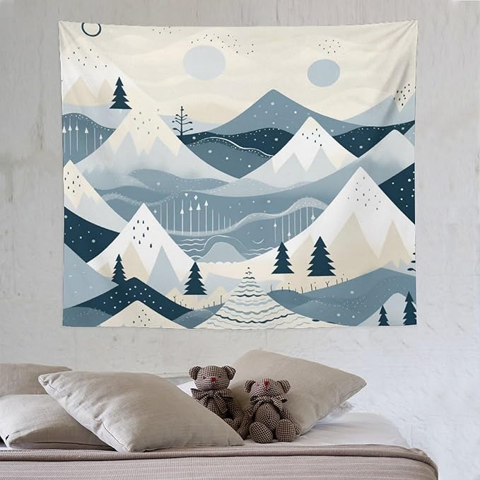 MaSiledy Snow Mountain Scandinavian Winter Tapestry As Wall Art Xmas Merry Christmas Tapestries for Bedroom Aesthetic Landscape Tapestry Wall Art Decor for Bedroom Living Room Dorm 50"x60"